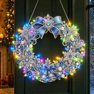 Diamond Painting Weihnachten mit LED,Diamant Painting Weihnachtskranz | Diamond Painting Erwachsene,20cm Weihnachtsgirlande Weihnachtsdeko mit LED Beleuchtung,DIY Türkranz Anhänger Geschenk