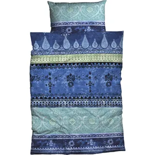 Bettwäsche CASATEX "Indi" Gr. B/L: 135 cm x 200 cm (1 St.), B/L: 80 cm x 80 cm (1 St.), Satin, blau (waterblue) Satin-Bettwäsche trendige, gemusterte Bettwäsche
