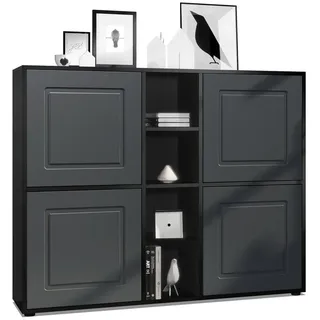 Möbelhandel Klipenstein Highboard NOAH V3, Kommode Schrank Landhaus, Korpus Schwarz matt