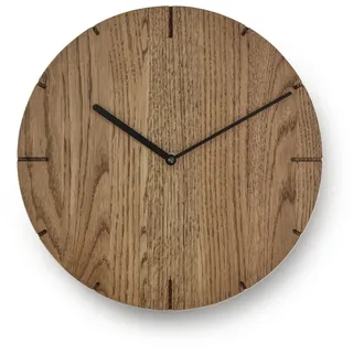 Natuhr Wanduhr Eiche geölt Holzuhr Solide Massivholz, präzises Funk Uhrwerk, puristisch, modern, skandinavisches Design (Eiche rustikal)