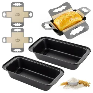 Hejo 2er Set Brotbackform Kasten, Karbonstahl Antihaft | Kastenform Brot mit 2 Silikon Backmatten – für Toastbrot & Bananenbrot, Brotformen zum Backen, 25x13x5,5cm
