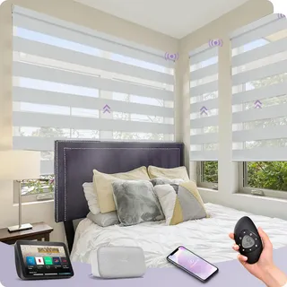Graywind Motorisierte Doppelrollo mit Strukturierter Webart, Verdunkelung & Lichtdurchlässig, nach Maß Elektrische Duo Rollo für Fenster, Wiederaufladbar, Alexa Google Kompatibel, Luxury Silver White