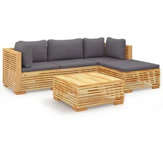 vidaXL 5-tlg. Garten-Lounge-Set mit Kissen Massivholz Teak - Braun