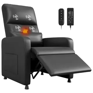 GarveeMore Elektrischer Relaxsessel Mit Massagefunktion & Heizung | 360° Drehbarer Fernsehsessel aus PU-Leder, Ergonomischer Schlafsessel mit Memory-Funktion & USB