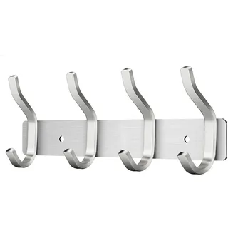 MEIJO Garderobenhaken Edelstahl, Hakenleiste Kleiderhaken Wand mit 4 Haken, Garderobe Garderobenleiste Wandgarderobe für Schlafzimmer Bad Küche (Silber, 4 Haken)