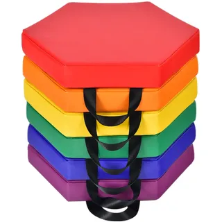 COSTWAY 6er Set Kinder Stuhlkissen mit Griff, Bodenkissen mit Reißverschluss, Sitzkissen Mehrfarbig, Sitzerhöhung Hauptkissen für Kinderzimmer und Kindergarten 38x34cm (Bunt)
