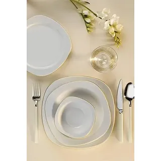 Elegant 24-Piece Dinner Set, 100% Porcelain, White & Gold | Includes Service Plates, Bowls & Dessert Plates | Perfect for Special Occasions
