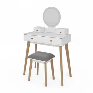 Vicco Schminktisch Finya Weiß, 80 cm mit LED Spiegel und Hocker Schlafzimmer Kommode Schublade Ablage Aufbewahrung Kosmetiktisch Schminkkonsole Make-Up-Tisch