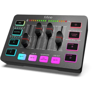 FIFINE Gaming Audio Mixer für PC, RGB Soundkarte für XLR Mikrofon, Audio Interface für Streaming Musiker, Mischpult für Gamer Creators Live YouTube, Individuelle Steuerung, Voice Changer