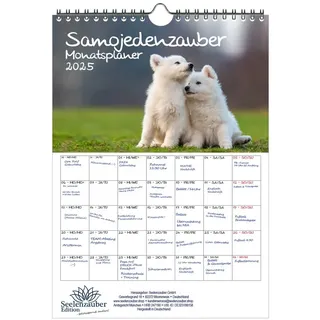 Seelenzauber Wandkalender Samojedenzauber Wand- Planer Kalender für 2025 DIN A4 Samojede weiß