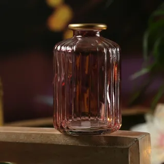 MARELIDA Mini Glas Vase mit Rillen Deko Glasflasche mit Goldrand H:10cm lila