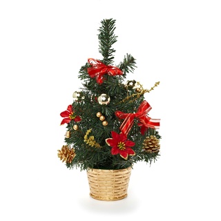Heitmann Deco dekorierter Weihnachtsbaum - Kleiner künstlicher Tannenbaum mit Schmuck - Gold, Grün, Rot - Kunststoffbaum