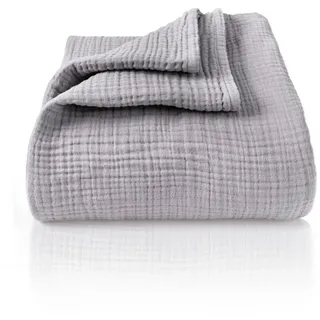 Laynenburg Tagesdecke Musselin aus 100% Baumwolle – Baumwolldecke, Kuscheldecke, Wohndecke als Sommerdecke, Bett-Überwurf, Couch-Überwurf, Sofa-Decke grau 220 cm x 240 cm