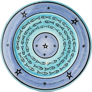Orientalische Keramikschale Keramikteller Samak Blau 17cm Groß | farbige marokkanische Keramik Schale Teller rund aus Marokko | Orient große Keramikschalen flach Geschirr orientalisch handbemalt