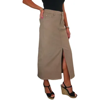 Paulo Due Damen-Maxirock Im Jeans-Stil Aus Schwerem Baumwollstretch, Lässig Hellbraun 34-42 (34) - 34