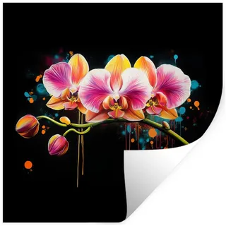 MuchoWow Wandsticker Orchidee - Graffiti - Farbenfroh - Blumen - Abstrakt (1 St), Wandaufkleber, Selbstklebend, Wohnzimmer, 100x100 cm 100 cm x 100 cm x 0.1 cm