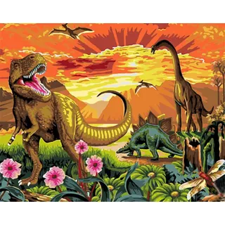 ABEUTY Malen nach Zahlen Jurassic Park Dinosaurier, DIY Ölgemälde auf Leinwand Gemälde 40x50cm Wandkunst Ohne Rahmen