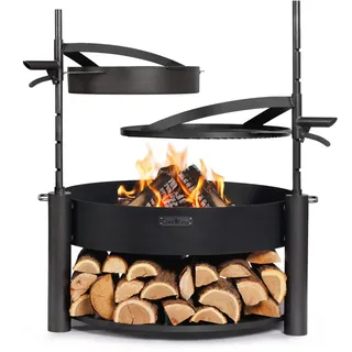 SET: Multifunktionale Feuerschale „MONTANA X“ 80 cm inkl. Grillrost, Mast und Pfanne