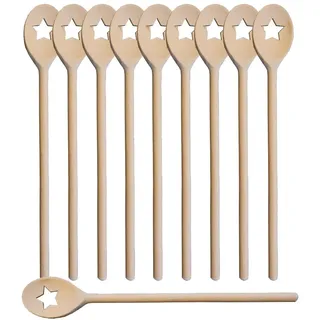 10er SET METALTEX 570320000 Kochlöffel oval 30 cm aus Buchenholz, Motiv Stern/Backzubehör/Kochzubehör