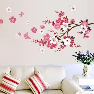 Wandtattoos Mit Roten Und Rosa Schmetterlingen (120 X 50 Cm)  Wandtattoo Mit Kirschblütenzweigen Für Wohnzimmer, Schlafzimmer, Küche, Gefliesten Flur