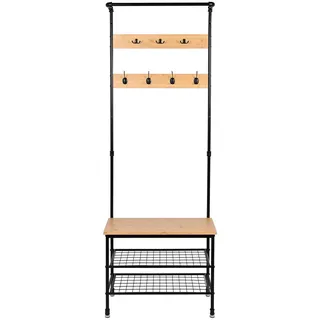 Begryf Garderobenständer, Schwarz, Natur, Holzwerkstoff, Metall, Bambus, Vintage, 66x183x32 cm, Garderobe, Garderobenständer