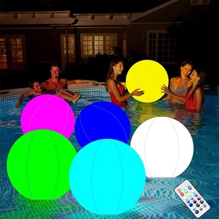 Storaffy 1 STK Wasserball Aufblasbar LED 40cm Wasserbällel Poolspielzeuge Einstellbare 16-Farben Schwimmbadbälle mit Fernbedienung Schwimmende PVC Pool Strandspiele für Kinder und Erwachsene