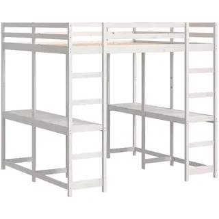 vidaXL Hochbett mit Schreibtisch 140 x 200 cm Kiefer massiv weiß