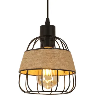 Pheashine Hanfseil Pendelleuchte Vintage E27 Industrial | Rustikale Hängeleuchte aus Eisen für Schlafzimmer, Küche und Esszimmer im Vintage-Stil