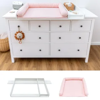 LIMMALAND Wickelaufsatz Set für IKEA HEMNES – mit Aufsatz, Wickelauflage & Umrandung aus 100% Baumwolle (Blush, 160 cm Aufsatz & Auflage)