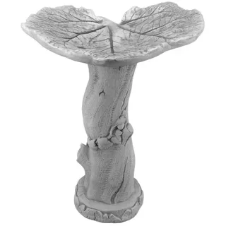 gartendekoparadies.de Gartenfigur Vogelbad Ahornblatt Vogeltränke Steinfigur 73 cm Steinguss 47 kg, Frostsicher grau