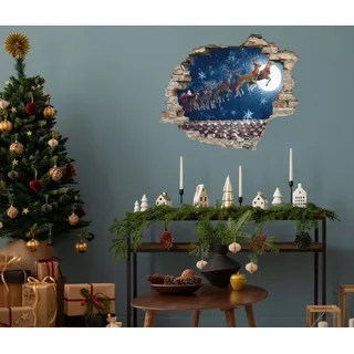 queence 3D-Wandtattoo Rehntiere am Himmel (1 St), selbstklebender Wandsticker Weihnachten blau|bunt