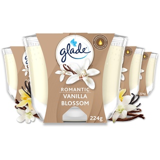 Glade (Brise) Langanhaltende Duftkerze im Glas, Romantic Vanilla, bis zu 39 Stunden Brenndauer, 4er Pack (4 x 224g)