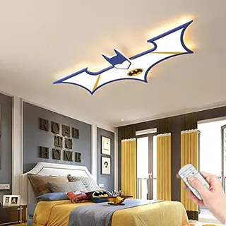 WJLL Moderne LED Deckenleuchte Kinderzimmer Cartoon Batman Deckenlampe Personalisierte Kinderaugen Schutz Lampe Mit Fernbedienung dimmbare Kronleuchter Geeignet für von Innenbeleuchtung,Blau