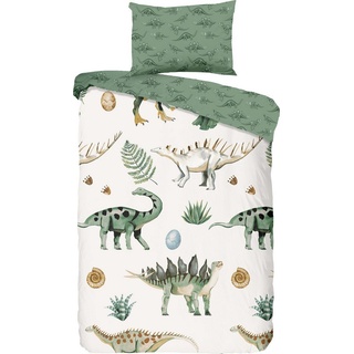 Muller Textiles Good Morning Kinder-Wendebettwäsche Gabi Renforcé grün-Natur-beige Größe 135x200 cm (80x80 cm)