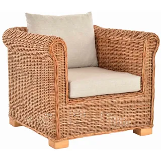 Krines Home Loungesessel Wohnzimmer-Sessel Nizza aus echtem, ungeschältem Rattan/Lounge-Sessel, mit Polster beige
