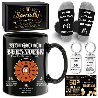 YSUVIN 60 Geburtstag Mann Geschenke Tasse Set-350 ml Tasse, Socken und Schlüsselanhänger, Geburtstagsgeschenk für Männer Papa Opa Kollege Paare Geburtstag, Personalisierte Mann Geburtstag Geschenke