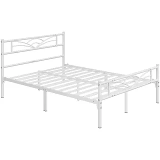 Yaheetech Bettrahmen Metallbett Gästebett Bettgestell aus Metall, Modern Jugendbett mit Lattenrost, für Schlafzimmer Gästezimmer 140 x 200 cm/Weiß