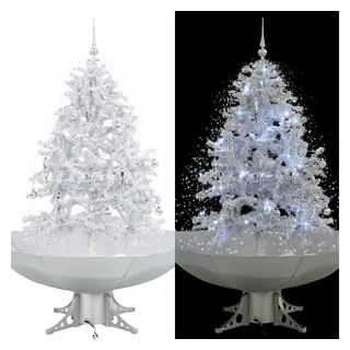 furnicato Künstlicher Weihnachtsbaum Schneebedeckter Weihnachtsbaum Weiß Silber 140 cm mit LED-Lichtern, Kunstbaum mit integrierter Pumpe für fallenden Schnee und Melodie weiß 140 cm