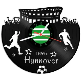 GRAVURZEILE Wanduhr Schallplattenuhr Hannover - 100% Vereinsliebe - Fußball - schwarz