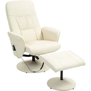 HOMCOM Relaxsessel mit Fußhocker, Elektrischer Massagesessel mit Liegefunktion, 10 Massagepunkte, Drehbarer Fernsehsessel mit Seitentasche, Fernbedienung, Kunstleder, Cremeweiß   Aosom
