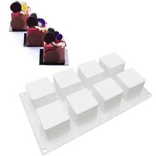 Quadratische Silikonformen, 5 X 5 X 5 Cm, 8 Mulden, Süßigkeiten-Schokoladenformen, Würfel-Silikon-Kuchenform für Brownie-Trüffel, Jello, Mini-Mousse-Kuchen (Weiss)