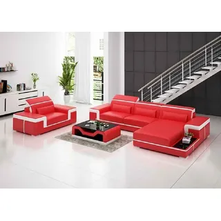 Wohnlandschaft Ecksofa L-Form Sessel Set Modern 2tlg JVmoebel - Rot/Weiß