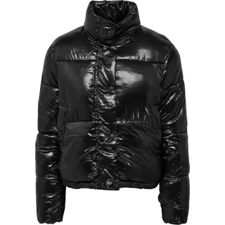 Only Damen Steppjacke mit verdecktem Reißverschluss, Druckknopfleiste und hochgeschlossenem Kragen - Schwarz - L