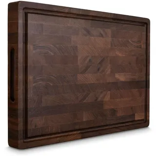 KAAMUT® Schneidebrett aus Nordamerikanischem Schwarznuss-Holz – Massives Hirnholz – 40×27,5×3,5 cm – Extra Dick & Langlebig – Saftrille, Griffe & rutschfeste Füße – Inklusive Premium Holzpflegewachs