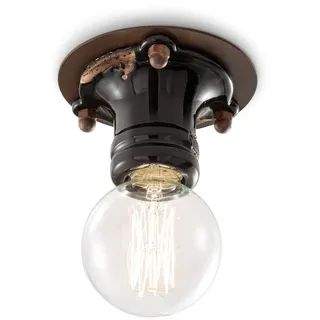 Deckenleuchte Industrial Minimal Pipes Eisen und Keramik Vintage Schwarz 1 Licht E27