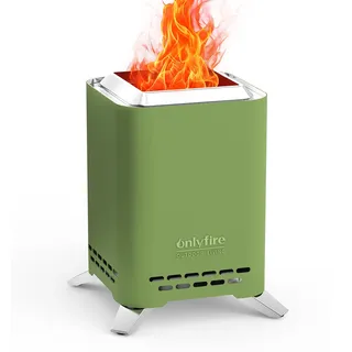 Onlyfire 2 in 1 Tischkamin Outdoor, Mini Feuerschale für den Garten, Feuerstelle Klein für Holz und Pellets, Quadratischer Tischfeuerstelle mit Topfhalter & Tragetasche, Rauchfreie Tischfeuer, Grün