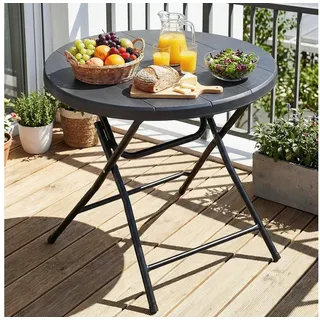 TLGREEN Gartentisch Rund Klappbar - 80cm Holz-Optik Wetterfest Balkontisch (Tragfähigkeit bis 50kg, Pflegeleicht Campingtisch), für Garten, Picknick, Party, Innen- & Außengebrauch grau