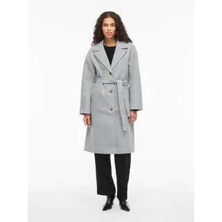 VILA Langmantel "VICLAUDIA L/S LONG COAT - NOOS", Damen, Gr. 40, grau (light grau melange), Web, Obermaterial: 100% Polyester, unifarben, regular fit ca. Mitte Wade, V-Ausschnitt, Mäntel