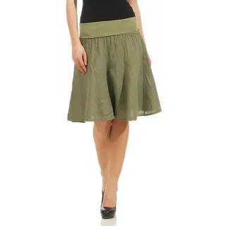 malito more than fashion Sommerrock malito Damen Leinenrock mit Stretchbund, schlichter Glockenrock, Glockenrock mit Jerseybund grün 36-40