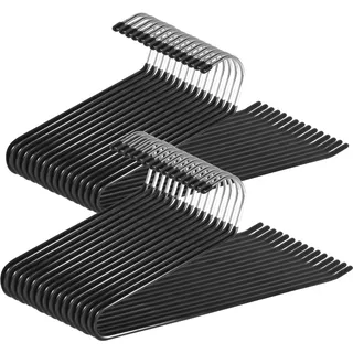 SOULNAMAN Hosenbügel aus Metall,30 Stück Hosenbügel Platzsparend mit offenem Ende und,36cm breit,Anti-Rutsch-Rillen-Design,Schwarz